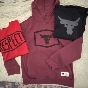 Lot of 3 - Project Rock Youth Medium Long  Sleeve Hoodie and 2 Shirts